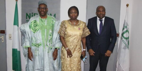 Chairman/CEO. NiDCOM, Hon. Abike Dabiri-Erewa (M) received the Nigerian Amb. to Russia Amb. Abdullah Shehu(5th Left) with a trade Delegation from Russia in Abuja 25.-11-2021.