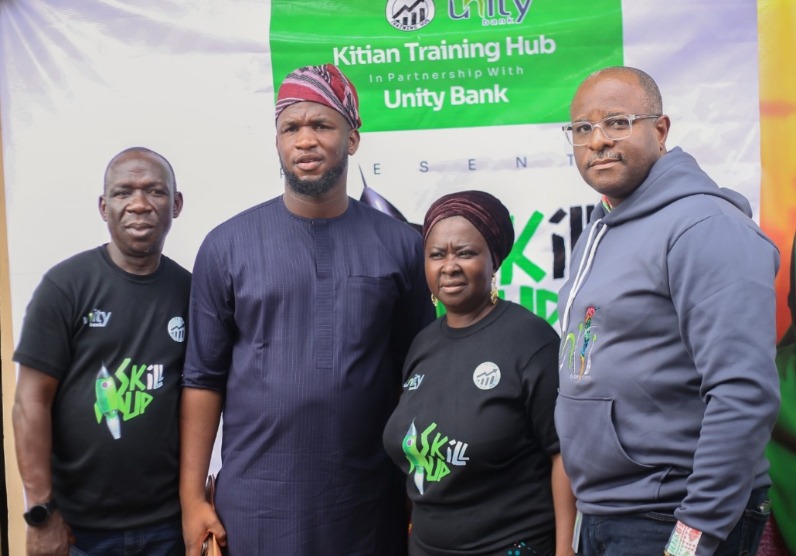 Mr Adekunle Rafiu, General Manager, Kitian Training Hub; Hon. Victor Olojede, Special Assistant to the Executive Governor of Oyo State on Students’ Affairs; Mrs Taiwo Oshunniyi, CEO, Kitian Training Hub and Dr. Opeyemi Ojesina, Head, Retail & SME Banking, Unity Bank Plc at the opening ceremony to kick off the Skill Up training programme in Ibadan recently