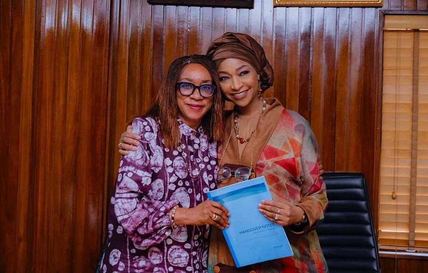 Minister of Art, Culture, Tourism, and the Creative Economy, Barrister Hannatu Musa Musawa, with her predecessor, Mrs. Lola Ade-John