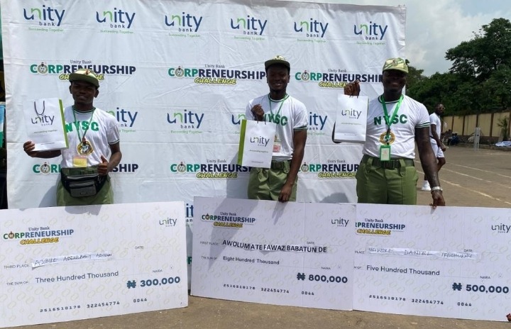Unity Bank Plc has announced winners in the 27th edition of its flagship Entrepreneurship Development Initiative, also known as Corpreneurship Challenge, following the conclusion of Business Pitch at the Batch C, Stream 2 edition of the National Youth Service Corps (NYSC) orientation programme held across 10 states of the federation.