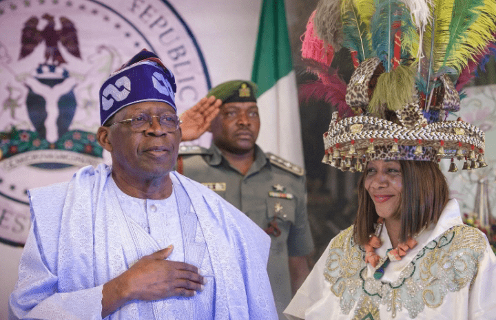 Chief Mrs. Ifeyinwa Arafat Ezenwa, Ijele Nwanyi Igbo Nile, a delegate to the 2014 National Conference, and President Bola Ahmed Tinubu