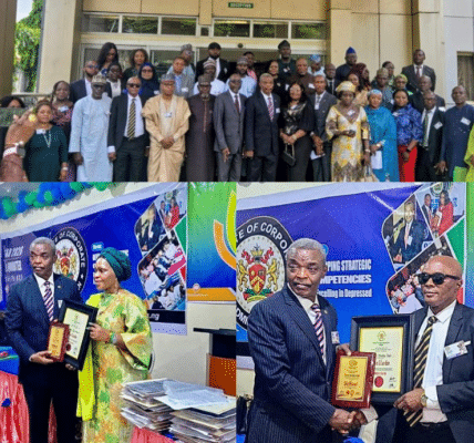 NSIPA Manager Dr Aderemi Adebowale and spokesperson Attari Hope conferred ICAD Fellowship